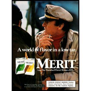 1986 Merit Cigarettes Vintage Print Ad Captain Hat Nautical Wall Art Photo